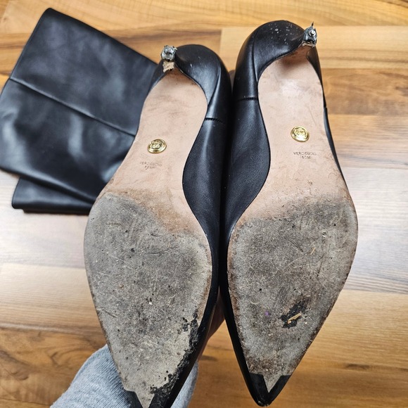 Veronica Beard Lisa Knee High Leather Boots Kitten Heel Black 10M Wide Calf - Picture 3 of 9